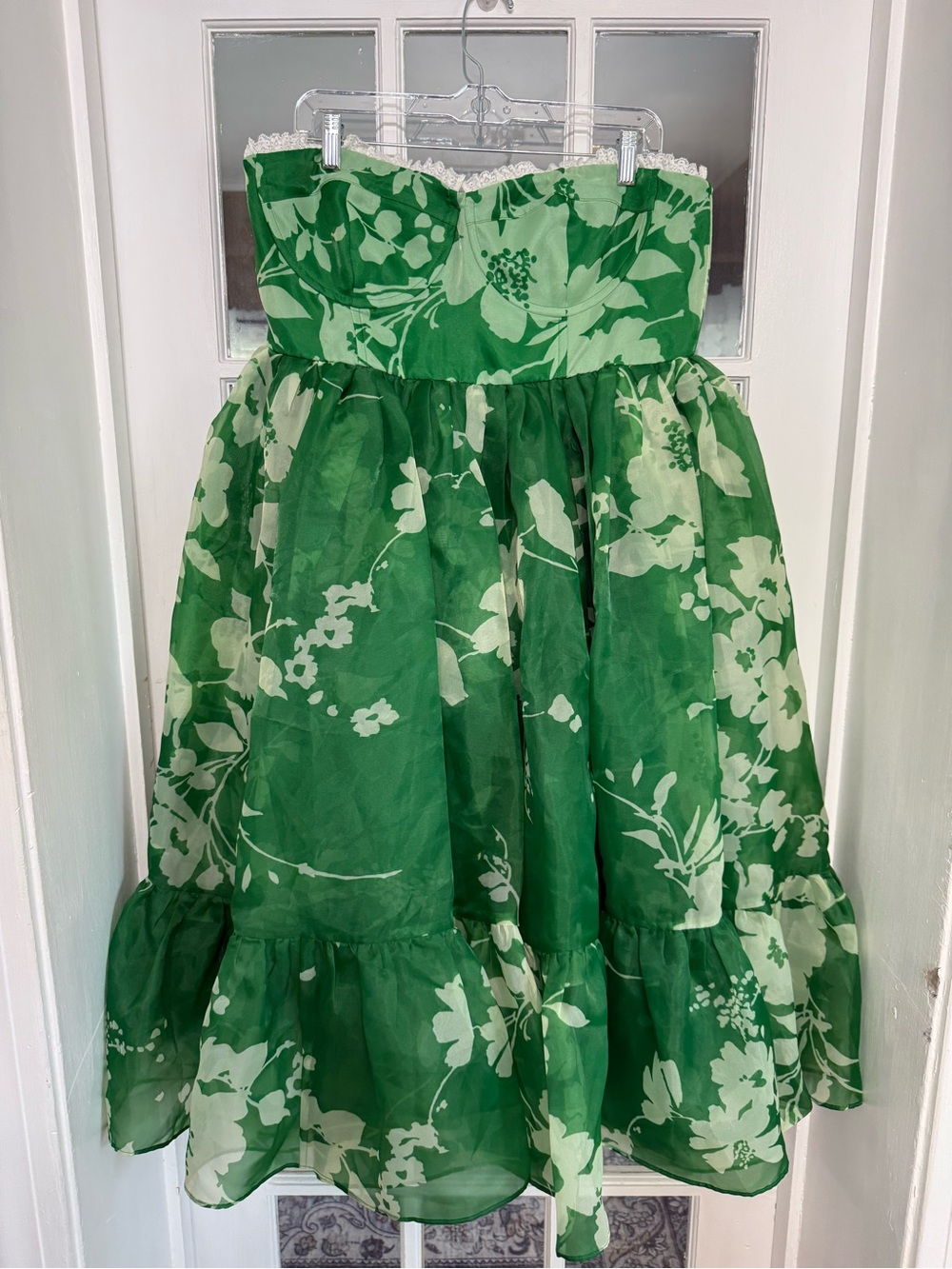 Anthropologie Selkie Floral Corset Dress Puff Hem Green Tea Party Size XL NWT - Picture 4 of 13